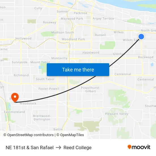 NE 181st & San Rafael to Reed College map