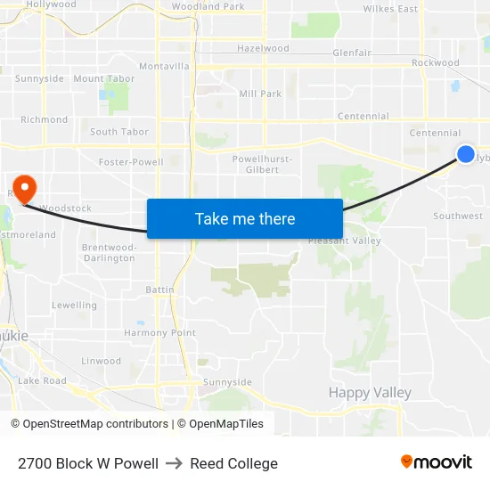 2700 Block W Powell to Reed College map