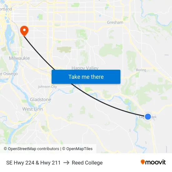 SE Hwy 224 & Hwy 211 to Reed College map