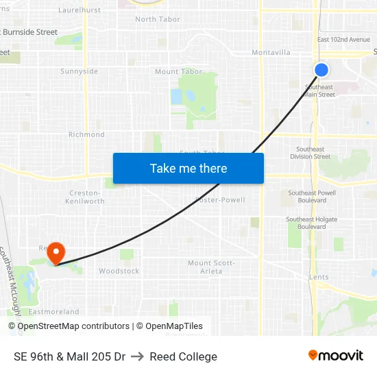 SE 96th & Mall 205 Dr to Reed College map
