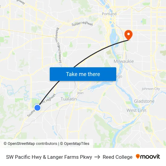 SW Pacific Hwy & Langer Farms Pkwy to Reed College map