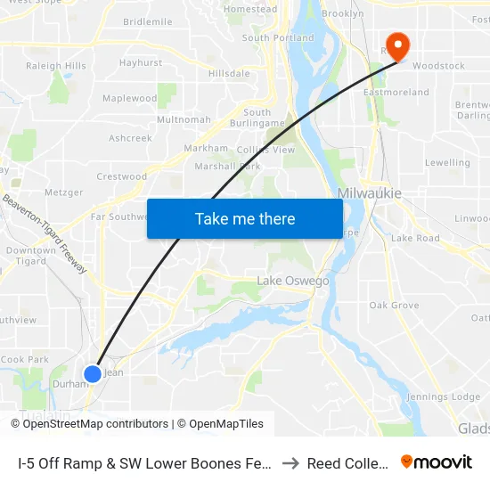 I-5 Off Ramp & SW Lower Boones Ferry to Reed College map