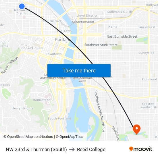 NW 23rd & Thurman (South) to Reed College map