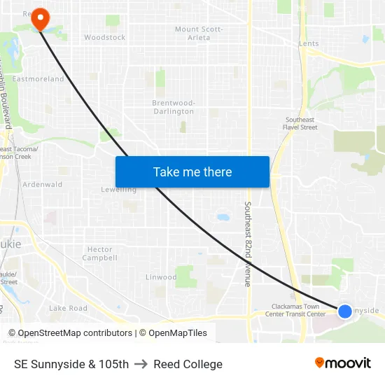 SE Sunnyside & 105th to Reed College map