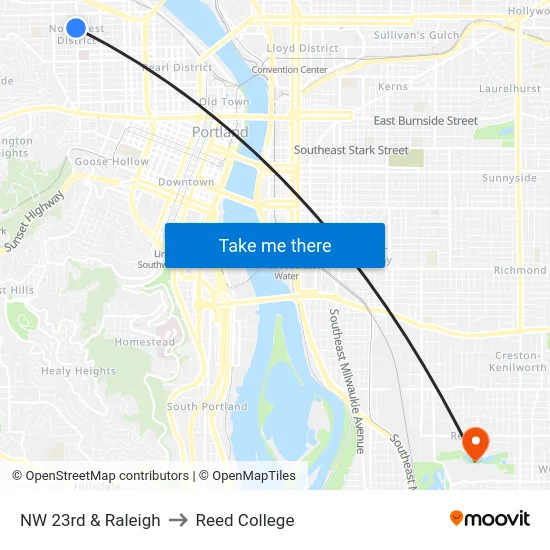 NW 23rd & Raleigh to Reed College map