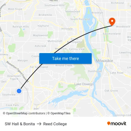 SW Hall & Bonita to Reed College map