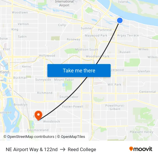 NE Airport Way & 122nd to Reed College map
