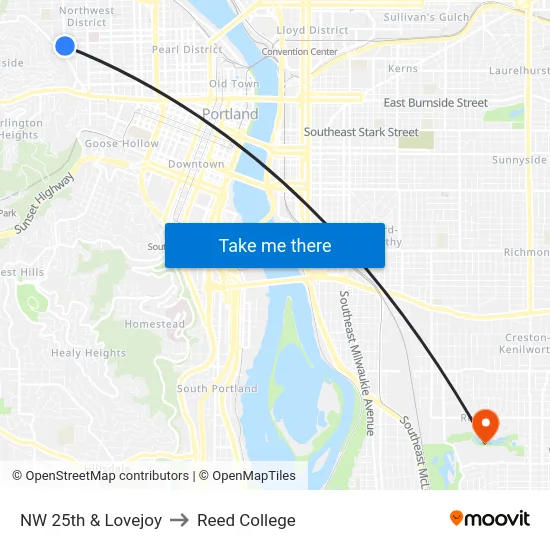 NW 25th & Lovejoy to Reed College map