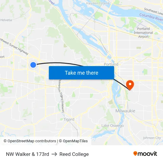 NW Walker & 173rd to Reed College map