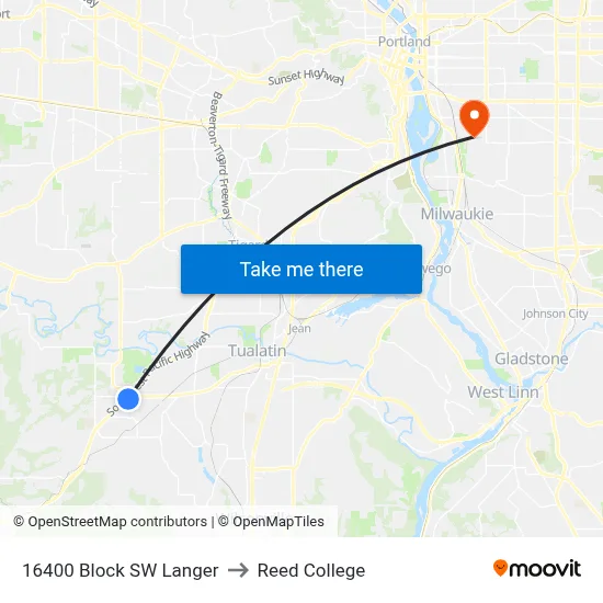 16400 Block SW Langer to Reed College map