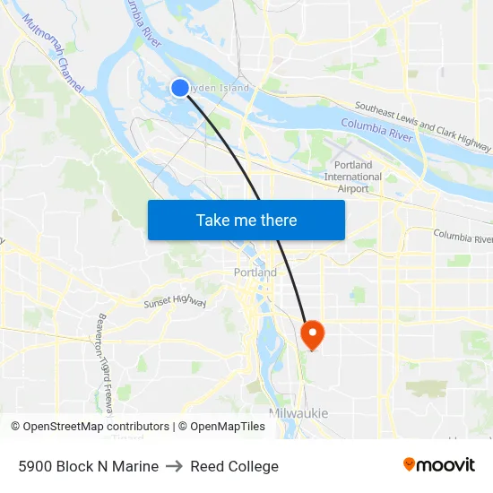 5900 Block N Marine to Reed College map