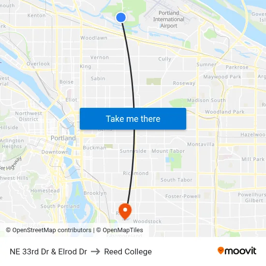 NE 33rd Dr & Elrod Dr to Reed College map