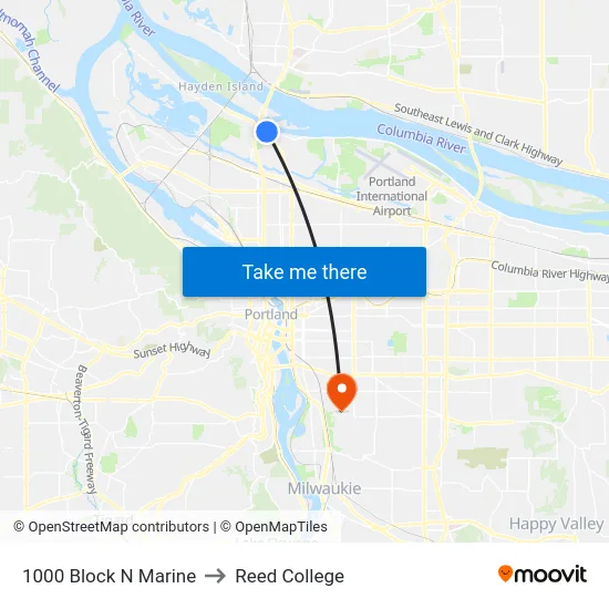 1000 Block N Marine to Reed College map