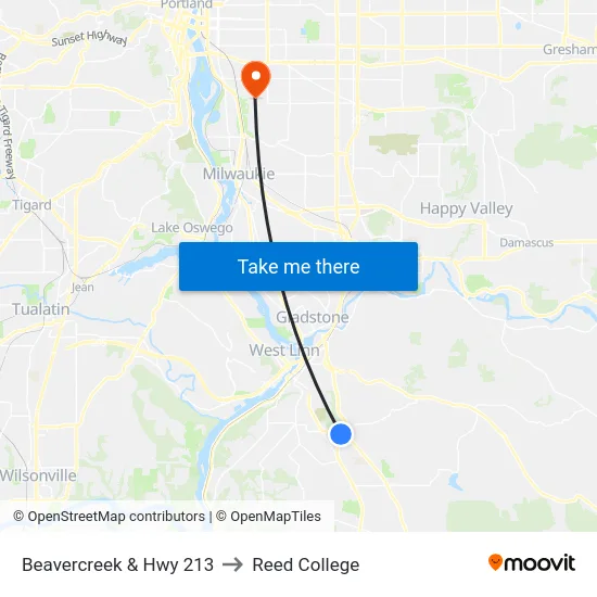 Beavercreek & Hwy 213 to Reed College map