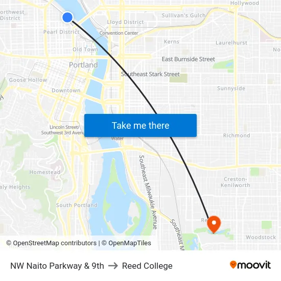 NW Naito Parkway & 9th to Reed College map
