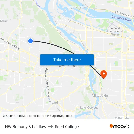 NW Bethany & Laidlaw to Reed College map