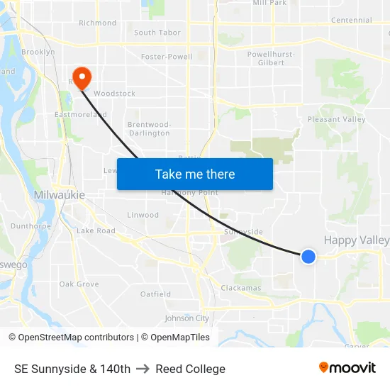 SE Sunnyside & 140th to Reed College map