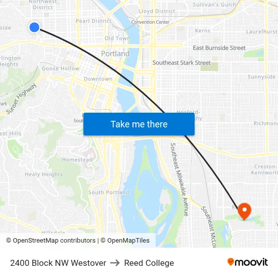 2400 Block NW Westover to Reed College map