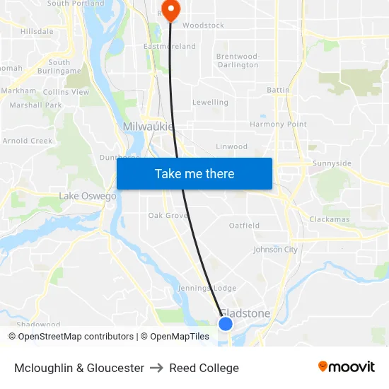 Mcloughlin & Gloucester to Reed College map