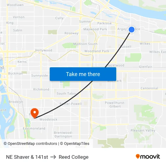 NE Shaver & 141st to Reed College map