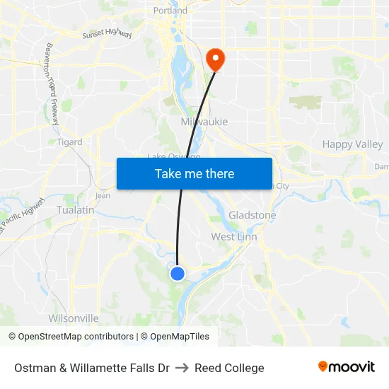 Ostman & Willamette Falls Dr to Reed College map