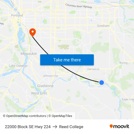 22000 Block SE Hwy 224 to Reed College map