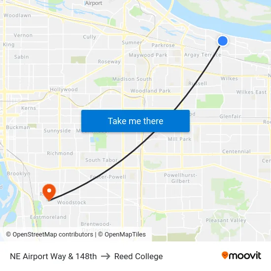 NE Airport Way & 148th to Reed College map