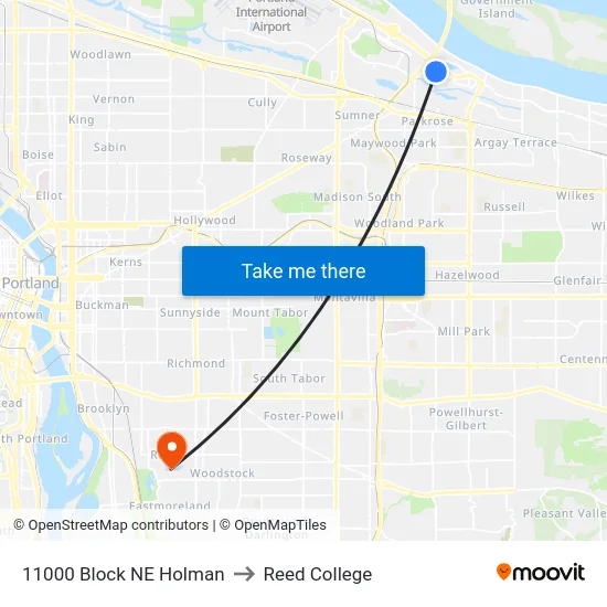 11000 Block NE Holman to Reed College map