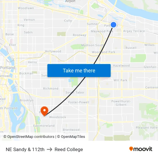NE Sandy & 112th to Reed College map