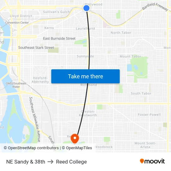 NE Sandy & 38th to Reed College map