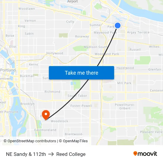 NE Sandy & 112th to Reed College map