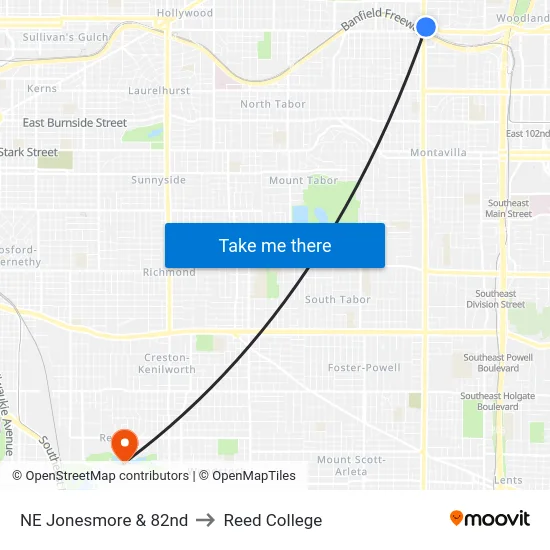 NE Jonesmore & 82nd to Reed College map