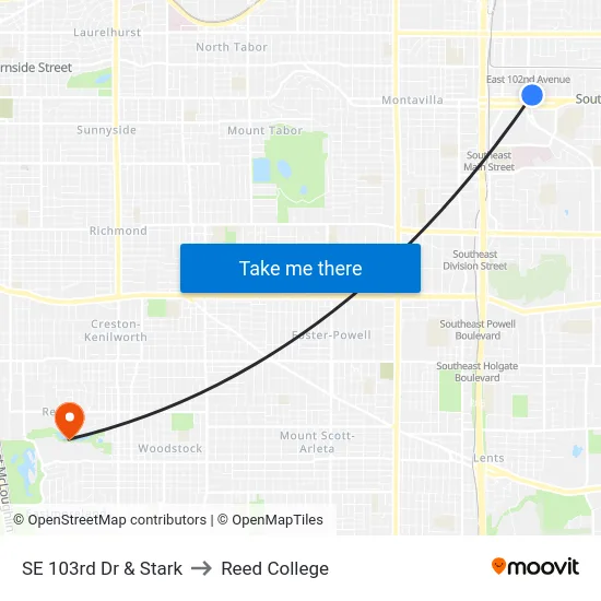 SE 103rd Dr & Stark to Reed College map
