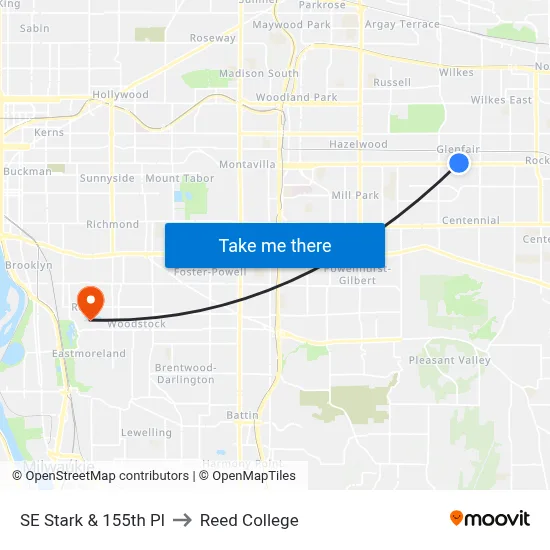SE Stark & 155th Pl to Reed College map
