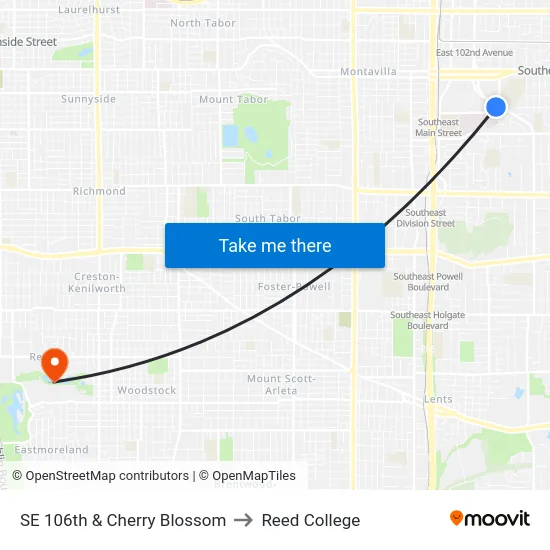 SE 106th & Cherry Blossom to Reed College map