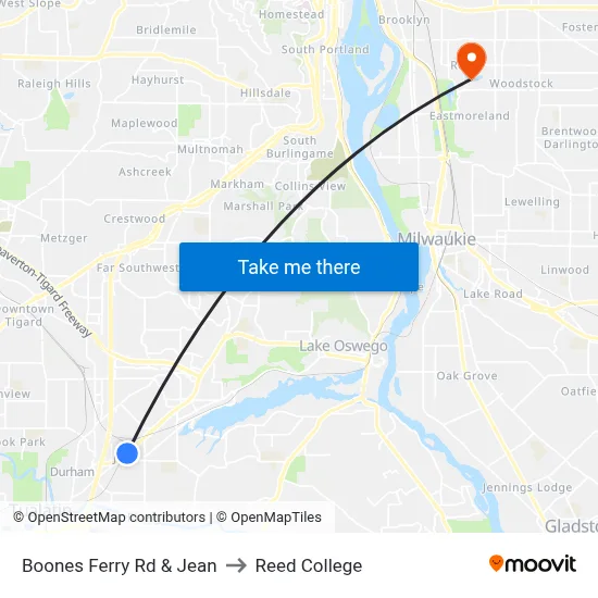 Boones Ferry Rd & Jean to Reed College map