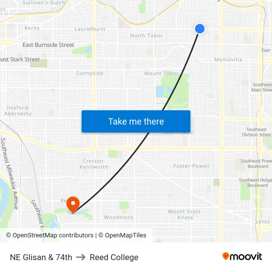 NE Glisan & 74th to Reed College map