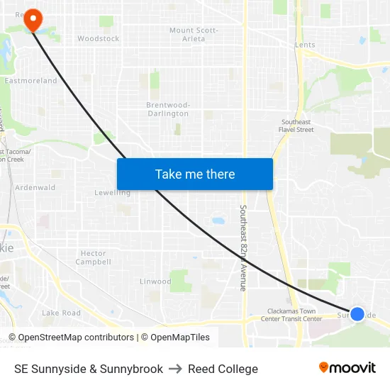 SE Sunnyside & Sunnybrook to Reed College map