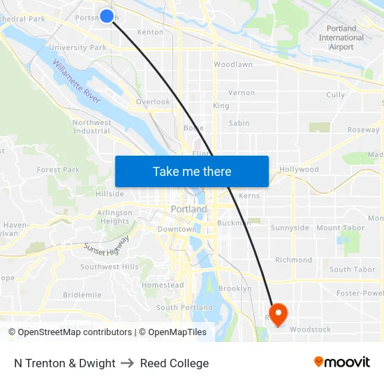 N Trenton & Dwight to Reed College map