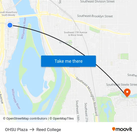 OHSU Plaza to Reed College map