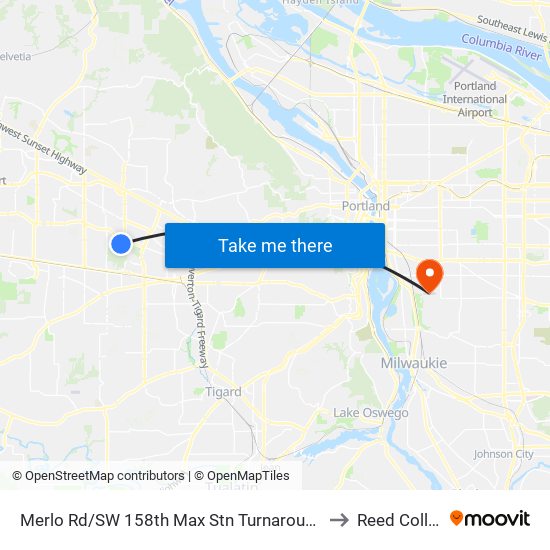 Merlo Rd/SW 158th Max Stn Turnaround (East) to Reed College map