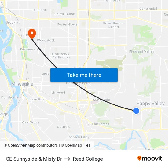 SE Sunnyside & Misty Dr to Reed College map