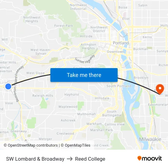 SW Lombard & Broadway to Reed College map
