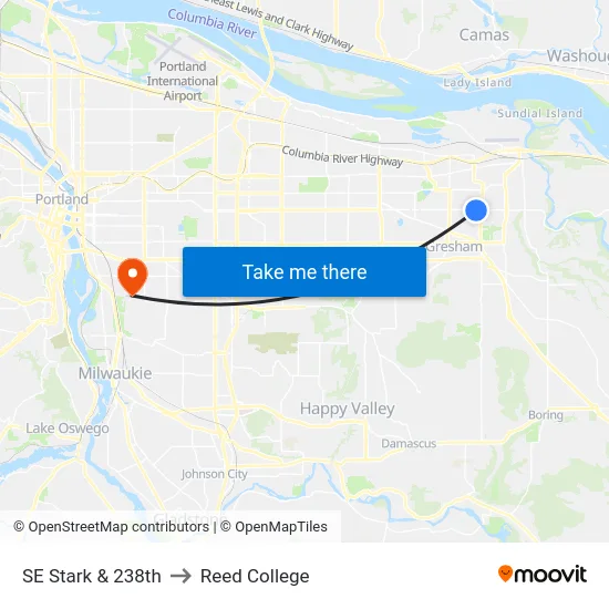 SE Stark & 238th to Reed College map