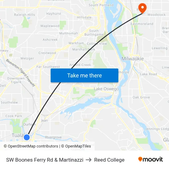 SW Boones Ferry Rd & Martinazzi to Reed College map