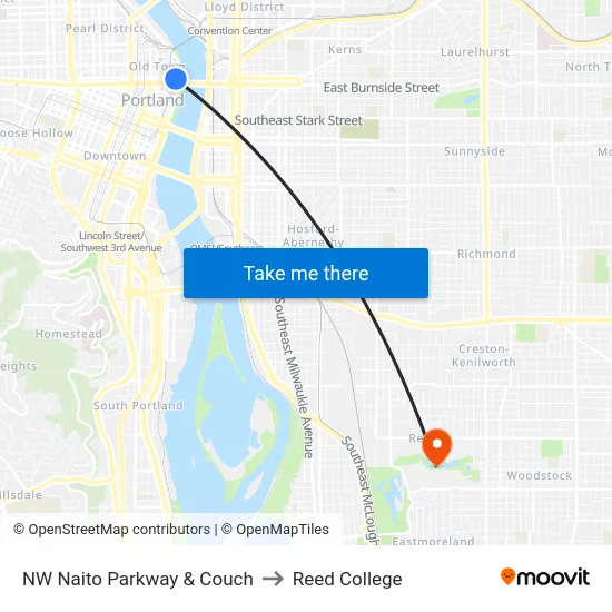 NW Naito Parkway & Couch to Reed College map