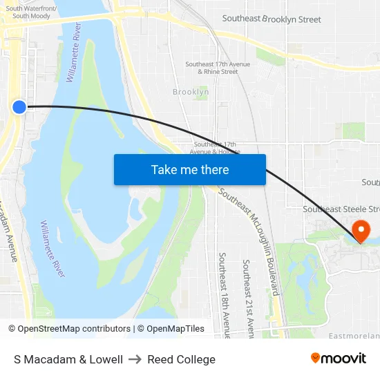 S Macadam & Lowell to Reed College map