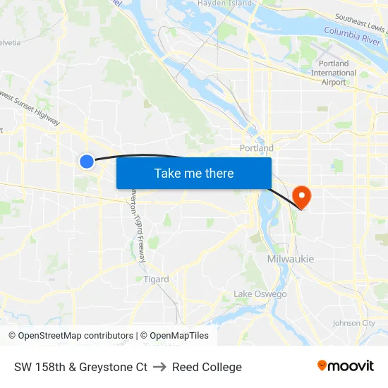 SW 158th & Greystone Ct to Reed College map