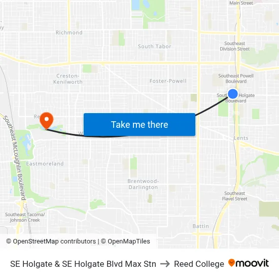 SE Holgate & SE Holgate Blvd Max Stn to Reed College map
