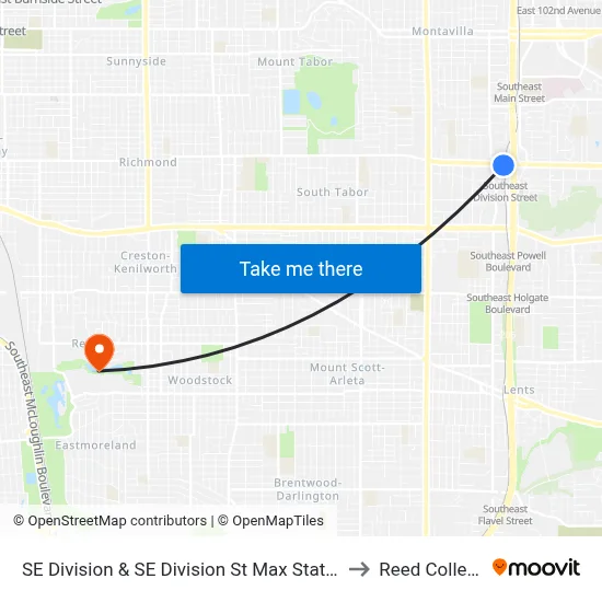SE Division & SE Division St Max Station to Reed College map